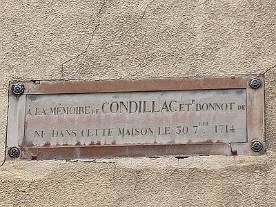 Plaque sur la maison natale de Condillac