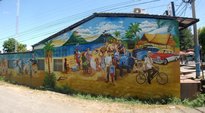 Peinture murale à Rivas. On reconnait les deux volcans de l'Île d'Ometepe.