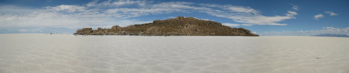 Panorama de l'Île Incahuasi (Isla del Pescado) sur le Salar d'Uyuni Panorama de l'Île Incahuasi (Isla del Pescado) sur le Salar d'Uyuni