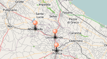 Localisation d'Alberobello, Locorotondo et Martina franca
