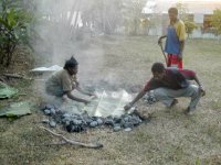 Cuisson du bougna à Port-vila, capitale du Vanuatu