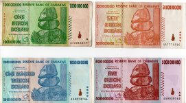 billets du Zimbabwe (jusqu'à 100 000 milliards de dollars)